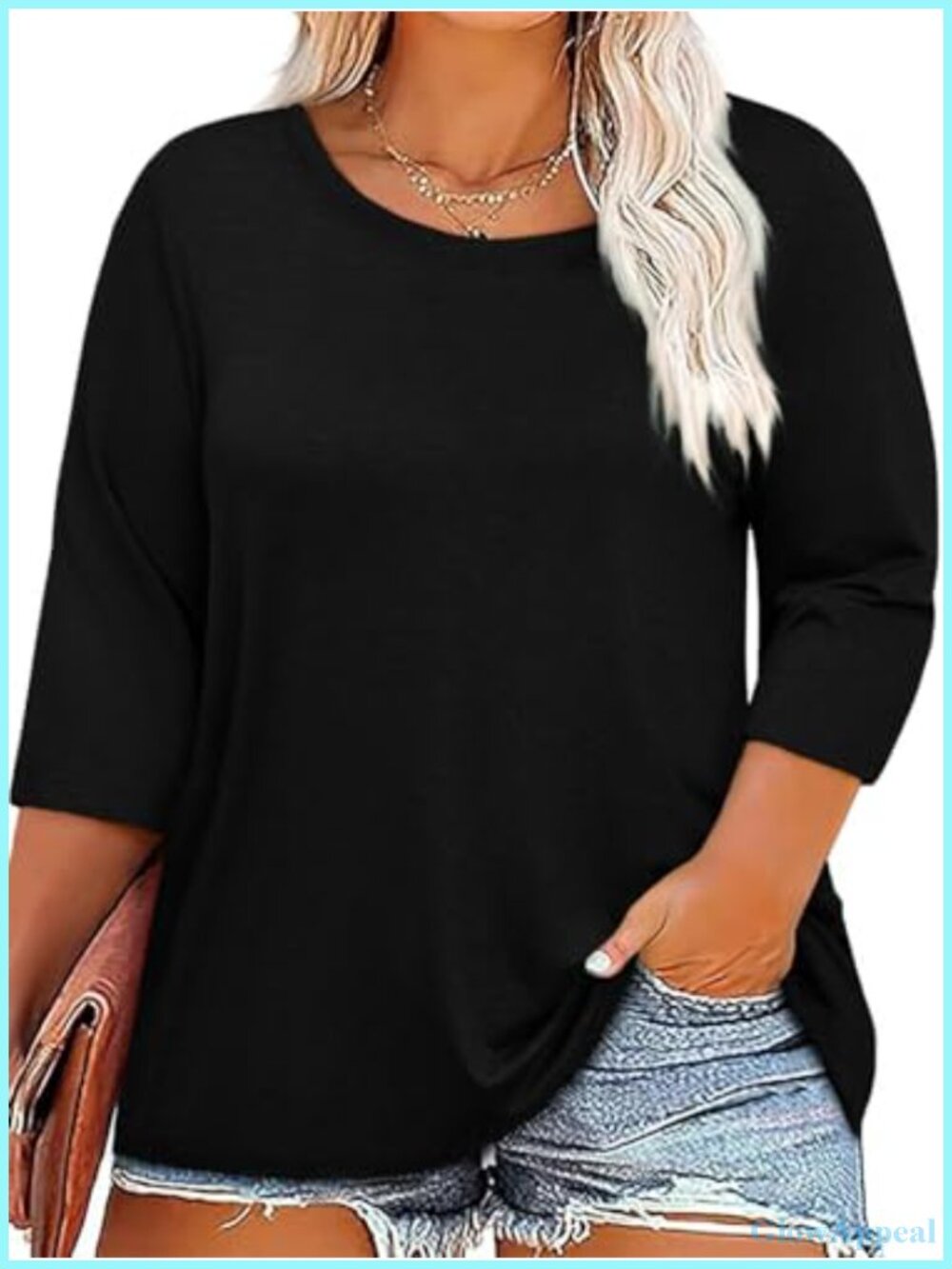Plus Size 3/4 Sleeve Crew Neck Tunic Blouse Loose Fit Casual Top